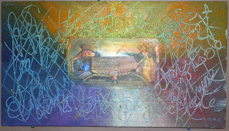 R&eacute;volution - Collage et acrylique sur polystyr&egrave;ne 40x73 - Trop tard, il est parti !